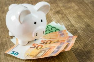 Salvadanaio maiale, banconote euro